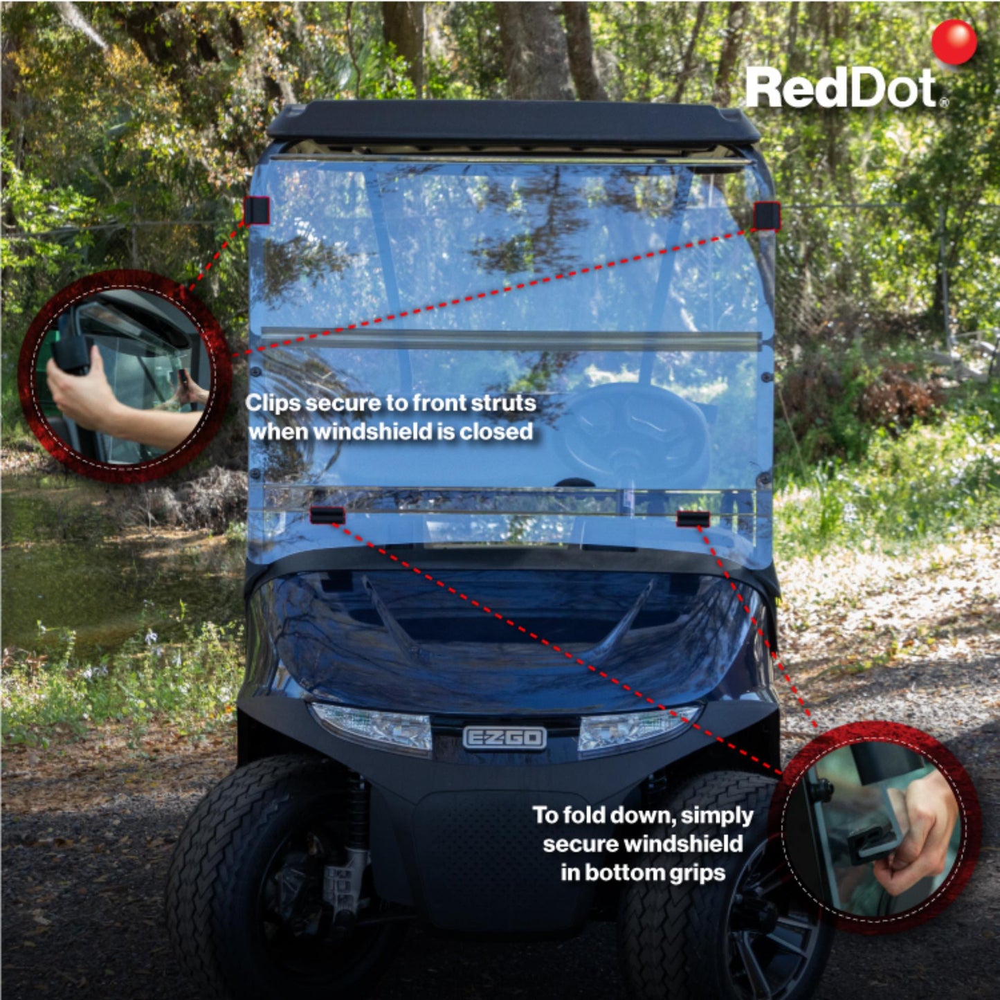 RedDot EZGO RXV with Blow Molded Top Tinted Folding Windshield (Years 2024-Up)