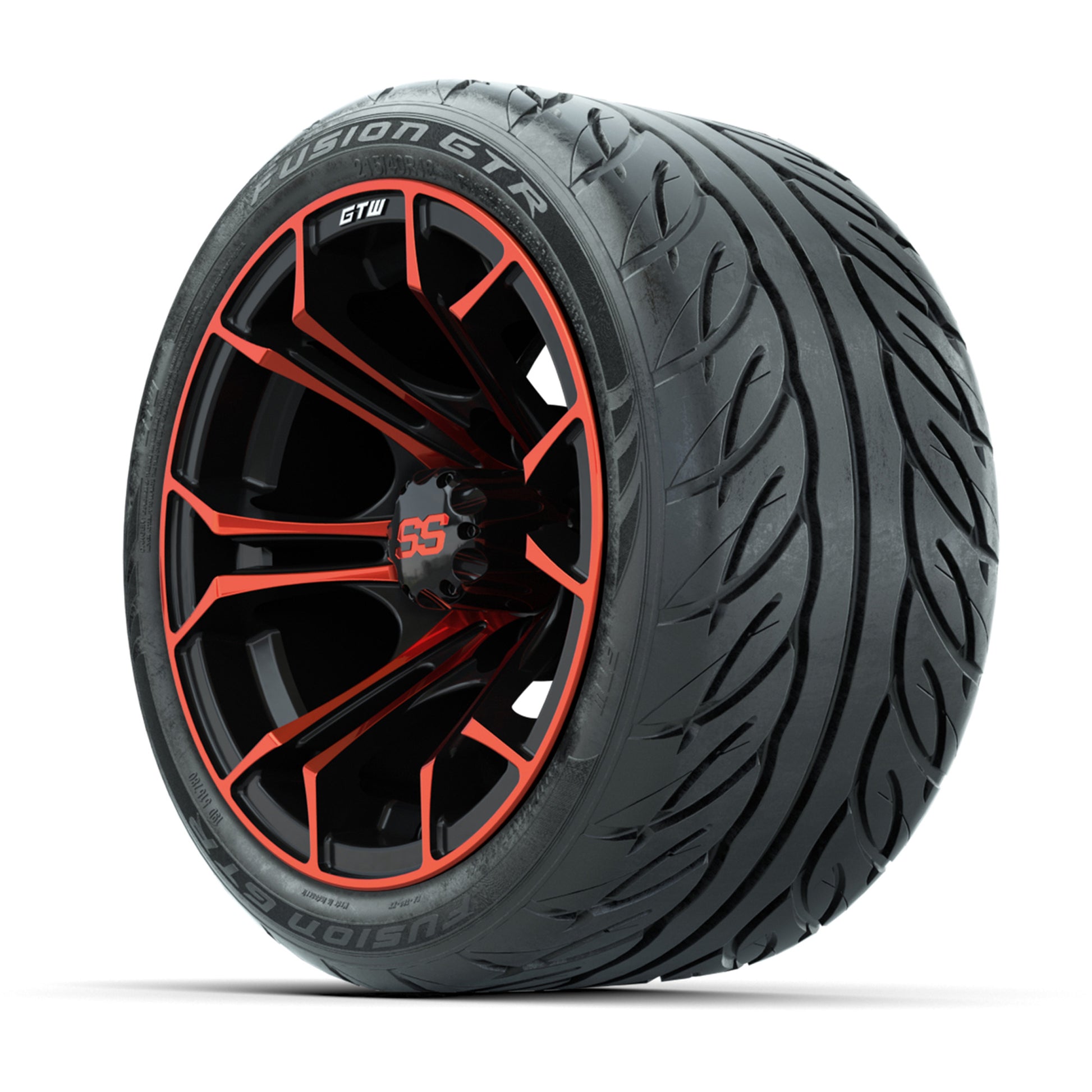 GTW® Spyder Black/Red 12 in Wheels with 215/40-R12 Fusion GTR Steel Belt Radial Street Tires – Full Set