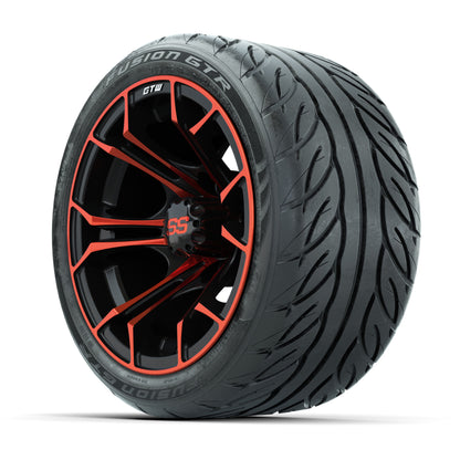 GTW® Spyder Black/Red 12 in Wheels with 215/40-R12 Fusion GTR Steel Belt Radial Street Tires – Full Set