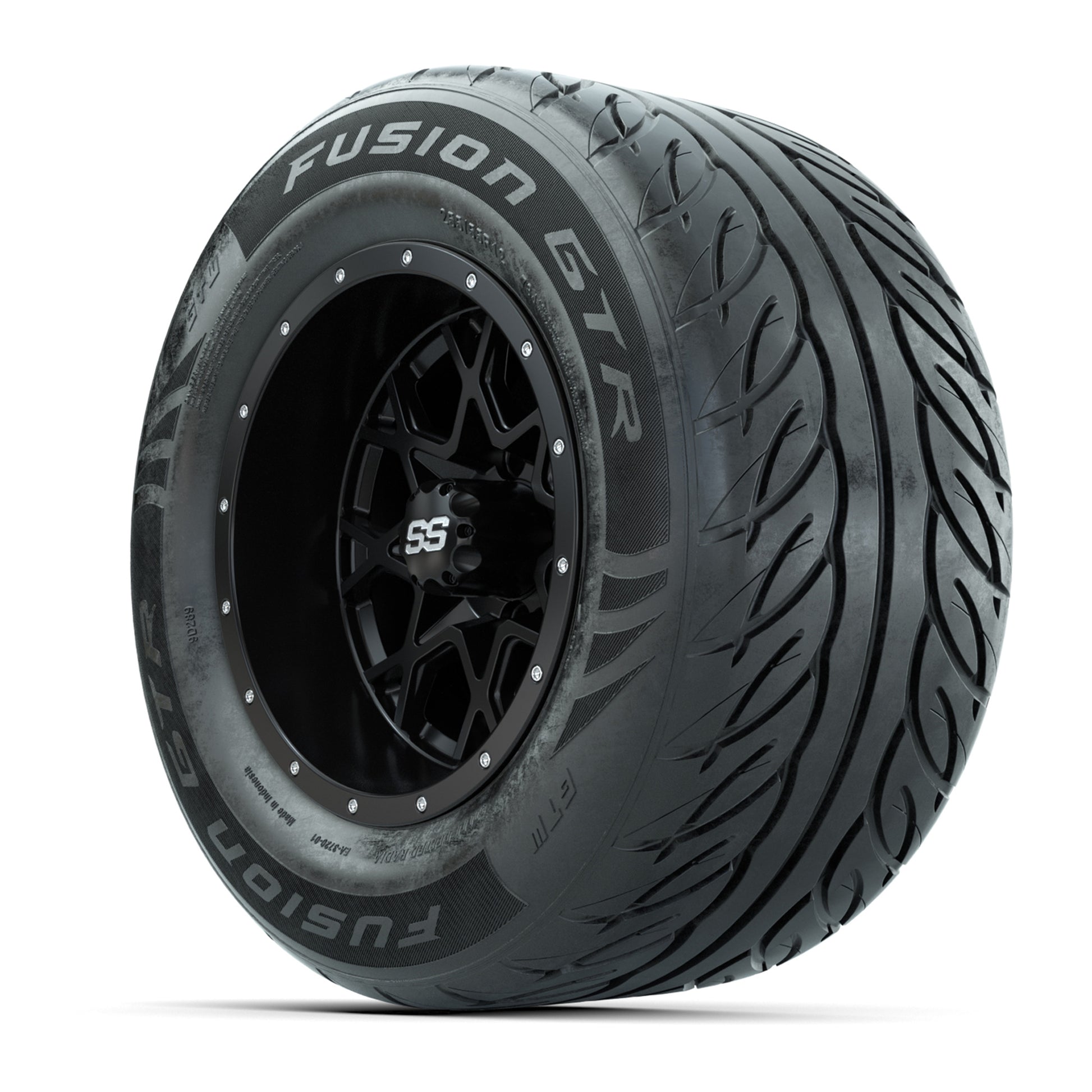 GTW® Vortex 2 Matte Black 12 in Wheels with 255/55-R12 Fusion GTR Steel Belt Radial Street Tires – Full Set