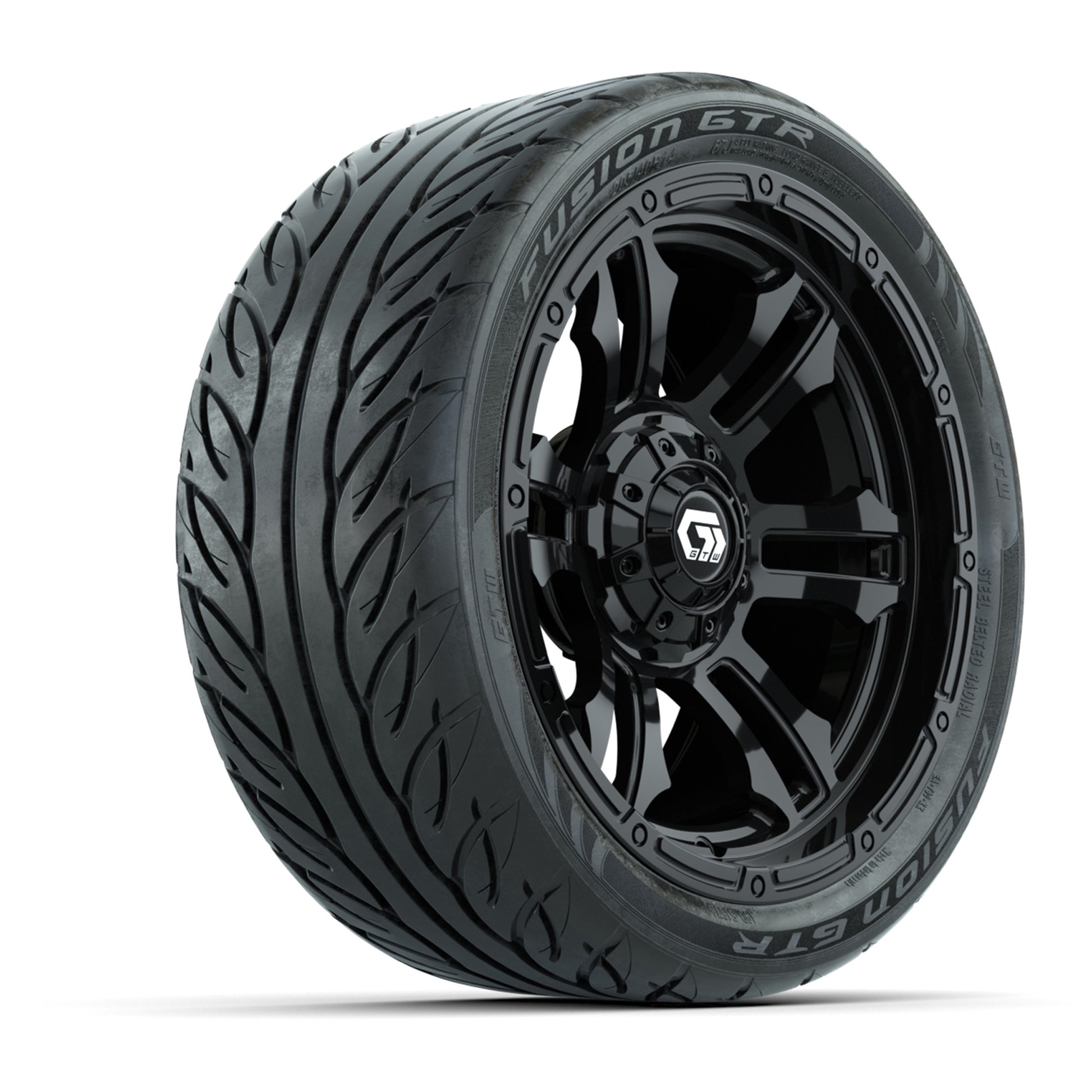 GTW® Shogun Gloss Black 14 in Wheels with 205/40-R14 Fusion GTR Steel Belted Street Tires – Full Set