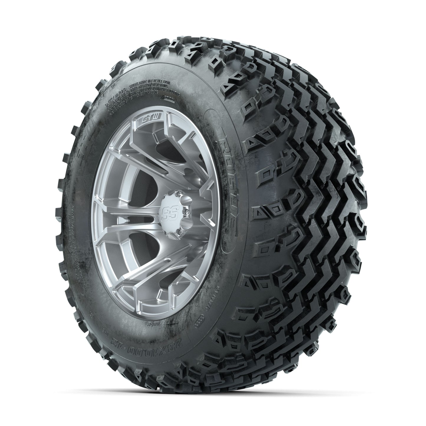 GTW Spyder Silver 12 in Wheels with 23x10.00-12 Rogue All Terrain Tires - Full Set