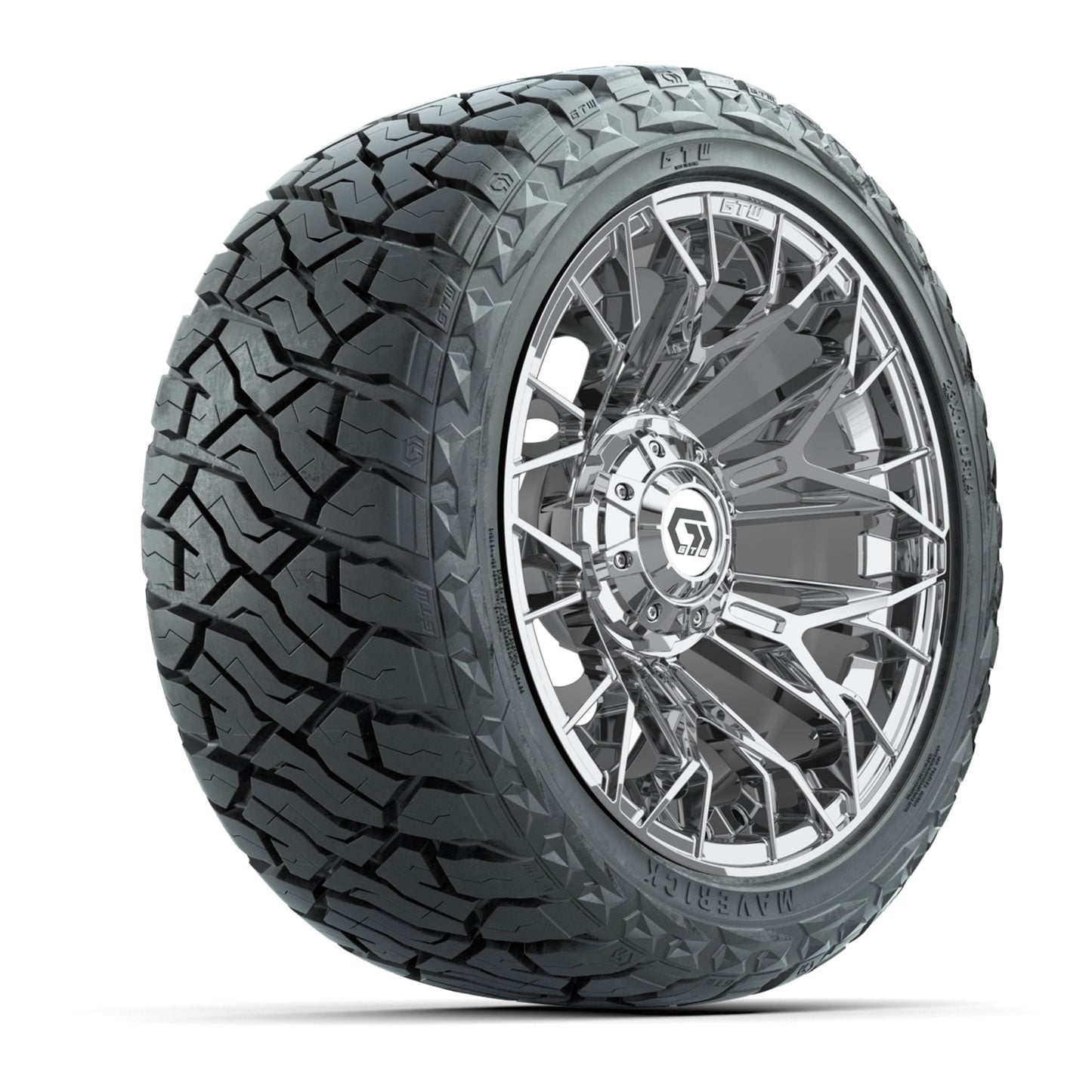 GTW Stellar Chrome 14 in Wheels with 23x10.00-R14 Maverick All-Terrain Tires – Full Set
