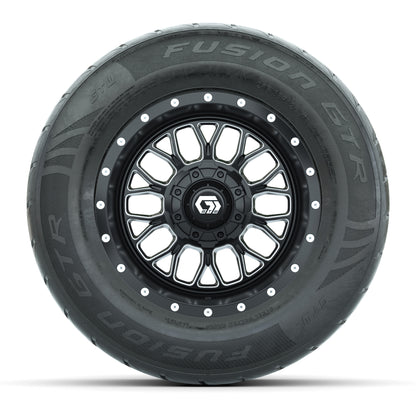 GTW® Helix Black/Machined 12 in Wheels with 255/55-R12 Fusion GTR Steel Belt Radial Street Tires – Full Set