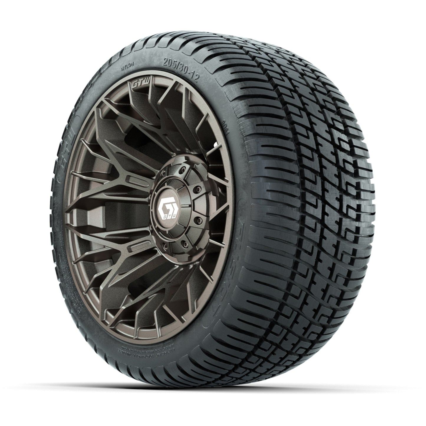 GTW® Stellar Matte Bronze 12 in Wheels with 205/30-12 Fusion Street Tires – Full Set