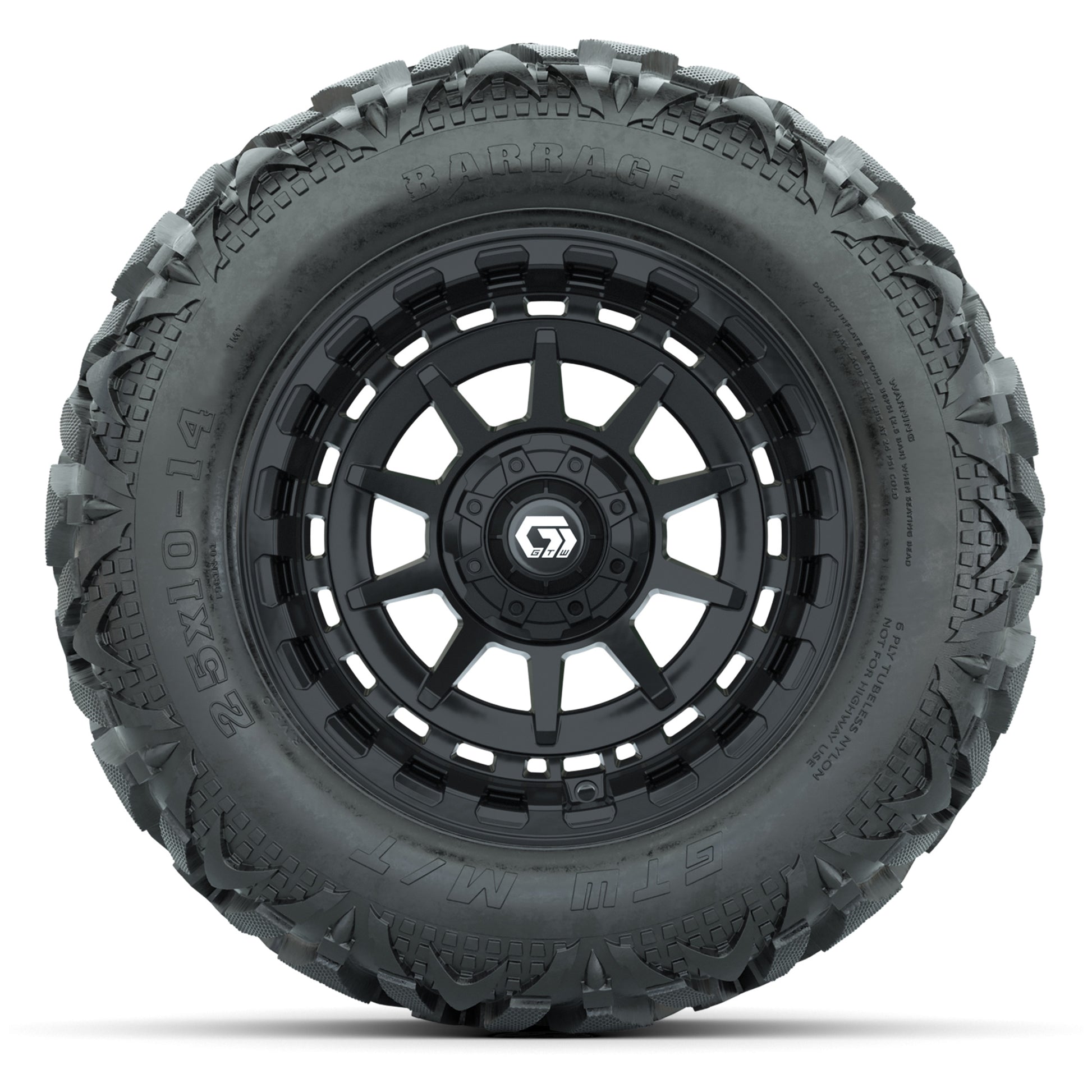 GTW Barricade Black 14 in Wheels with 25x10-14 Barrage Mud Tires – Full Set