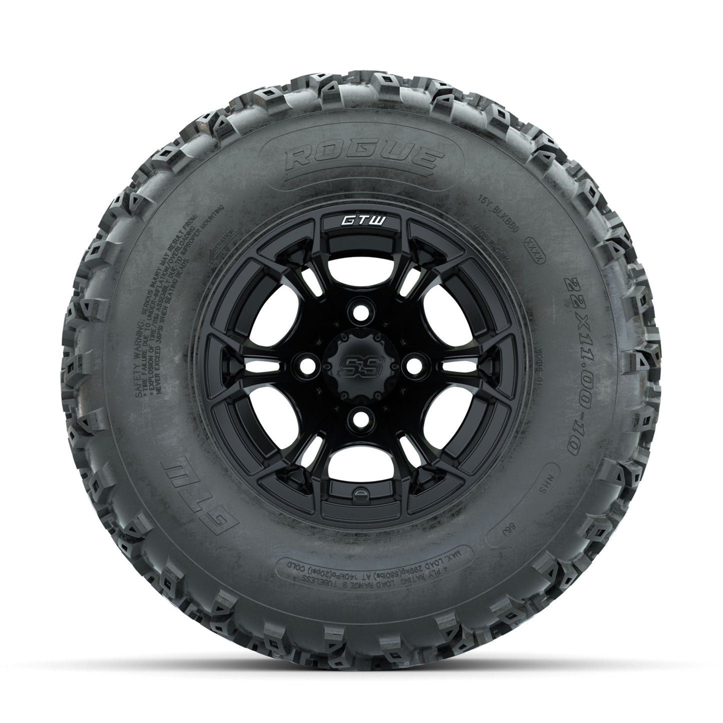GTW Spyder Matte Black 10 in Wheels with 22x11.00-10 Rogue All Terrain Tires – Full Set