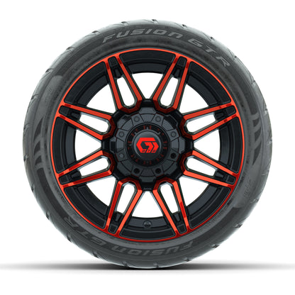 GTW® Stealth Red/Machined 12 in Wheels with 215/40-R12 Fusion GTR Steel Belt Radial Street Tires – Full Set