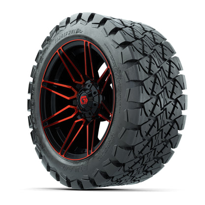 GTW® Stealth Gloss Black/Red 14 in Wheels with 22x10-14 Timberwolf All-Terrain Tires – Full Set