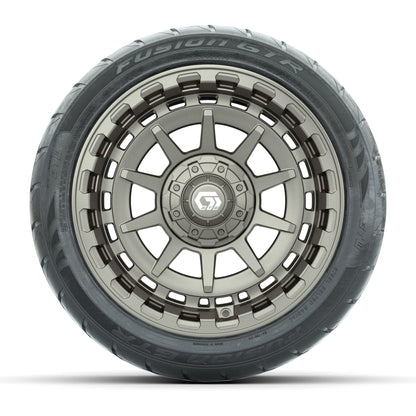 GTW® Barricade Bronze 14 in Wheels with 225/40-R14 Fusion GTR Steel Belt Radial Street Tires – Full Set