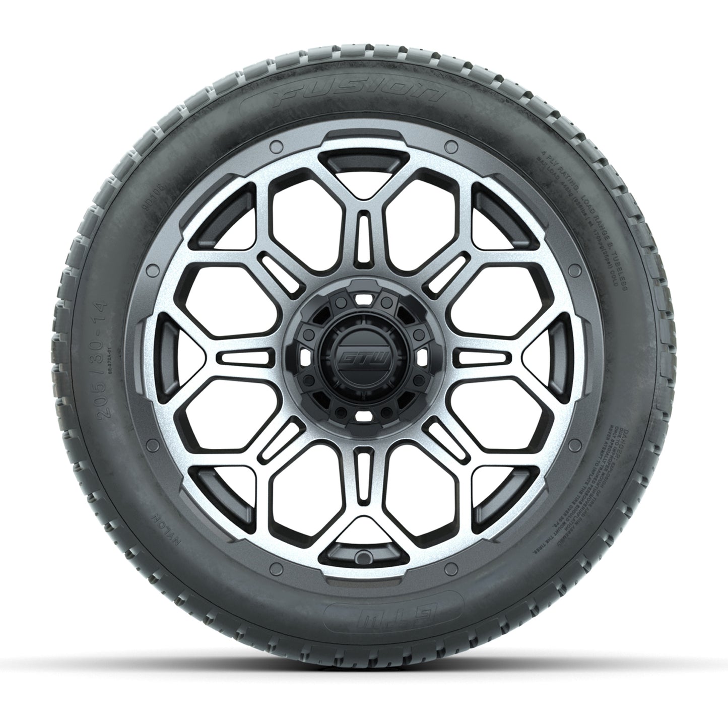 Set of (4) 14 in GTW Bravo Wheels with 205/30-14 Fusion Street Tires