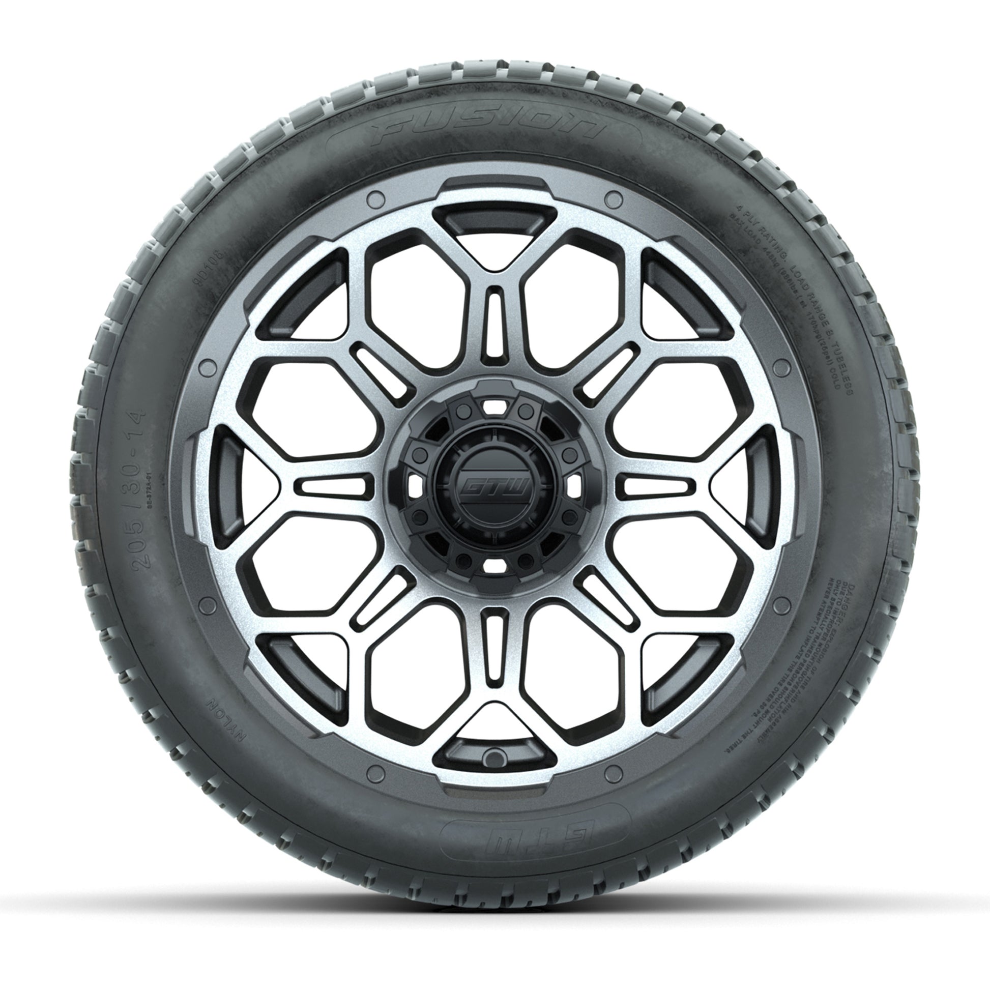 Set of (4) 14 in GTW Bravo Wheels with 205/30-14 Fusion Street Tires