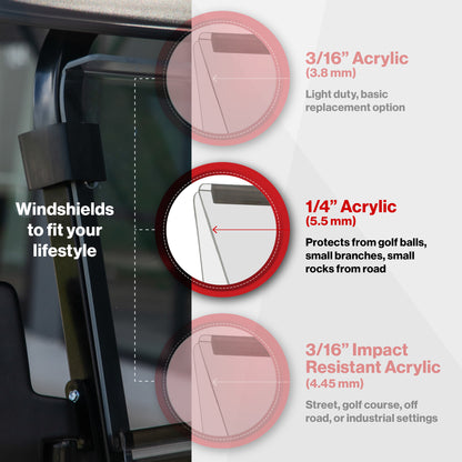 RedDot EZGO RXV with Modular Top Tinted Folding 1/4" Windshield with Rubber Trim (Years 2024-Up)