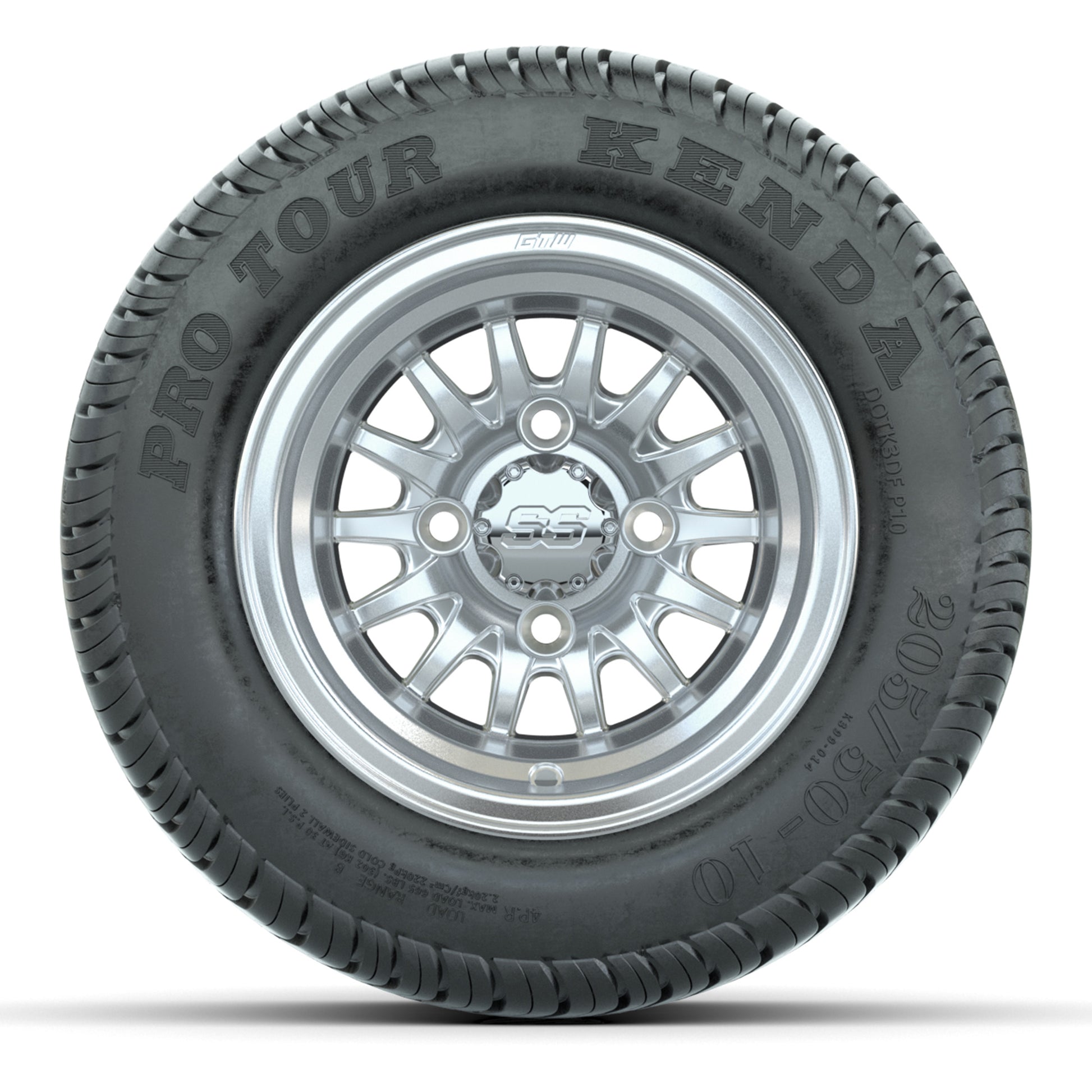 GTW Medusa Silver/Machined 10 in Wheels with 205/50-10 Kenda Pro Tour Street Tires – Full Set