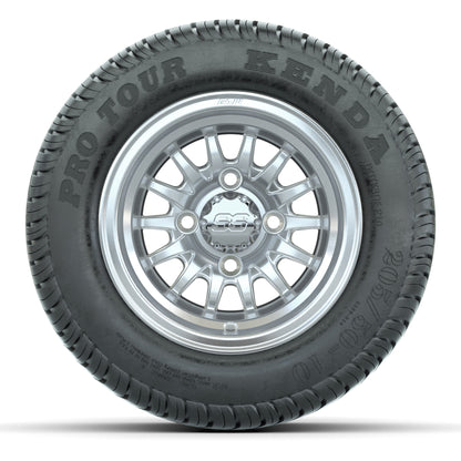 GTW Medusa Silver/Machined 10 in Wheels with 205/50-10 Kenda Pro Tour Street Tires – Full Set