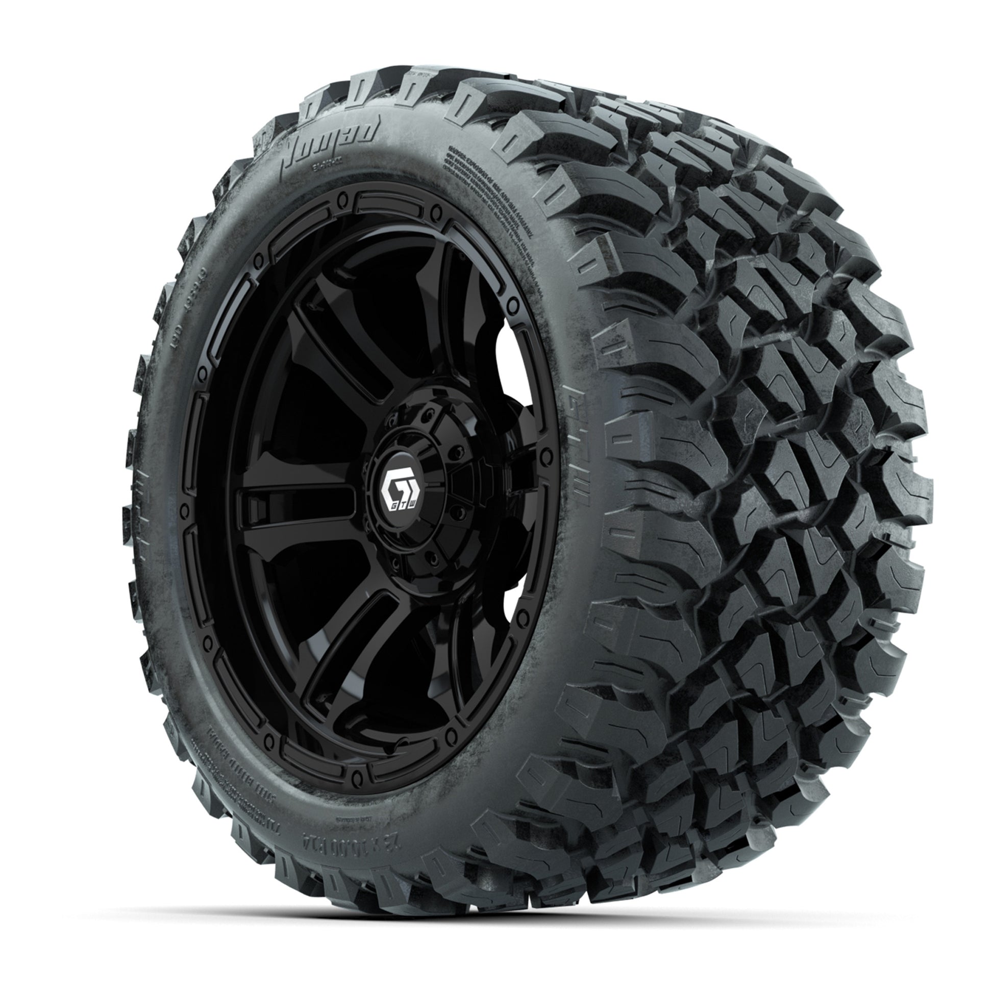 GTW® Shogun Gloss Black 14 in Wheels with 23X10-R14 Nomad Steel Belt Radial All-Terrain Tires – Full Set
