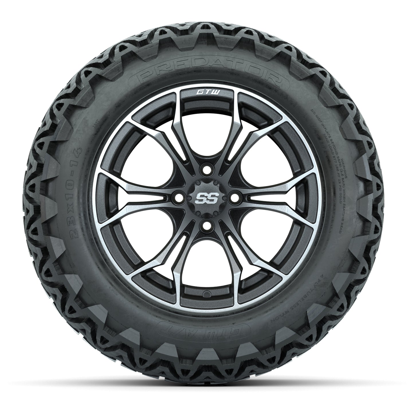 GTW Spyder Matte Grey 14 in Wheels with 23x10-14 GTW Predator All-Terrain Tires – Full Set
