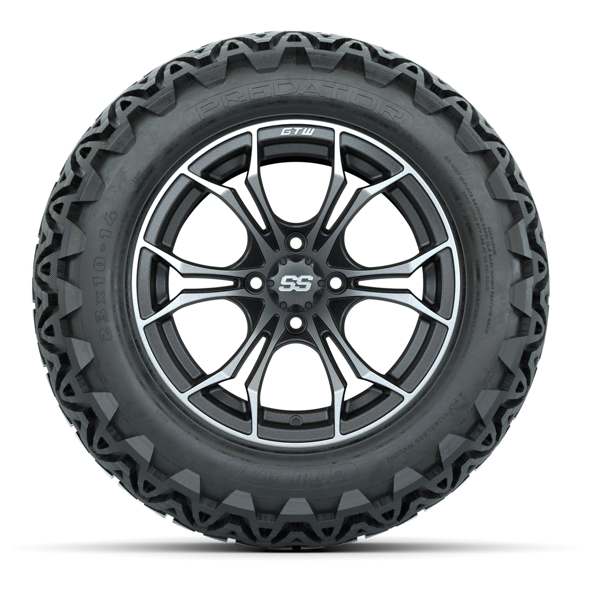 GTW Spyder Matte Grey 14 in Wheels with 23x10-14 GTW Predator All-Terrain Tires – Full Set
