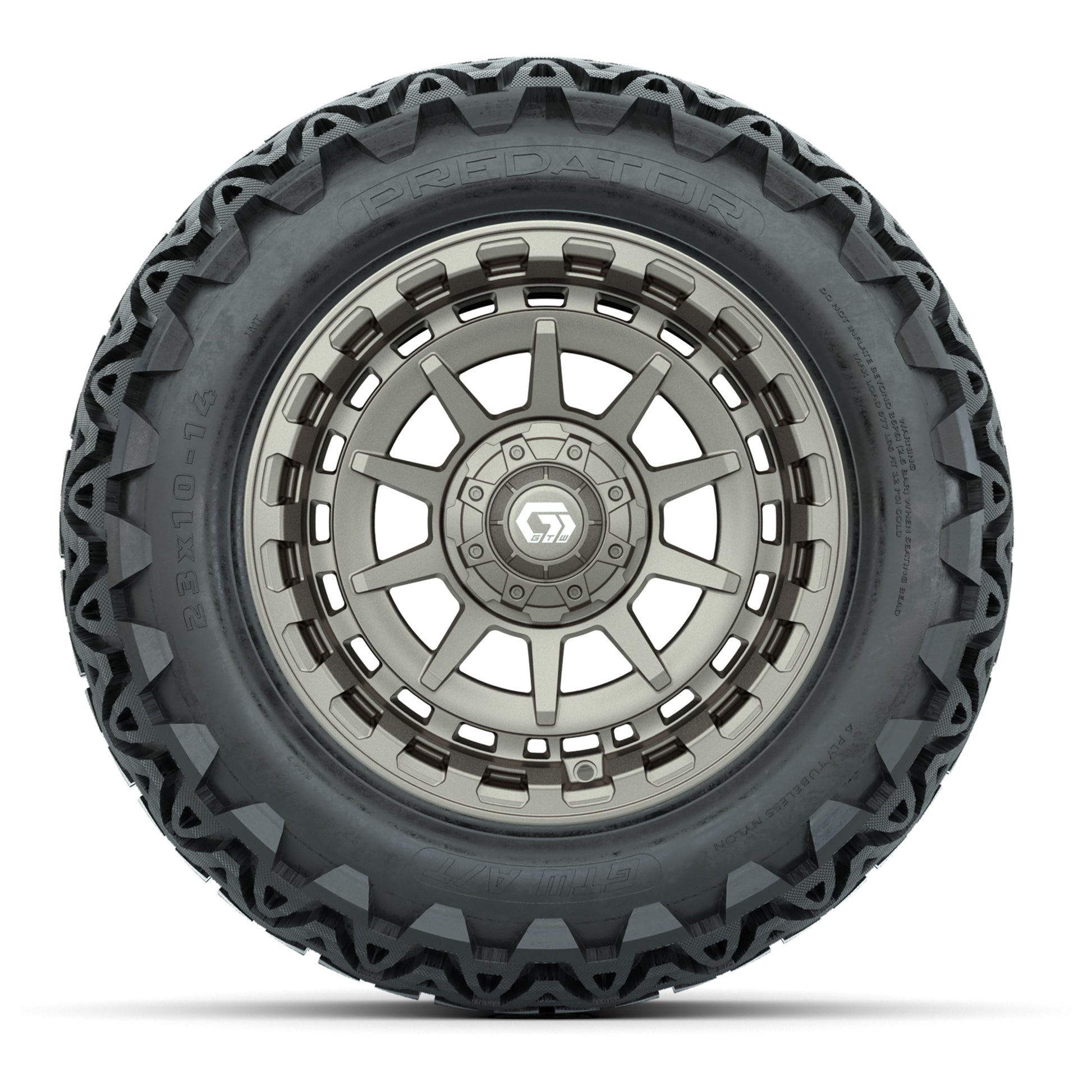 GTW® Barricade Satin Bronze 14 in Wheels with 23x10-14 Predator All-Terrain Tires – Full Set