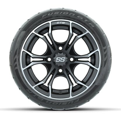 GTW® Spyder Matte Gray/Machined 12 in Wheels with 215/40-R12 Fusion GTR Steel Belt Radial Street Tires – Full Set