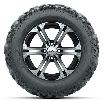 GTW Specter Black/Machined 14 in Wheels with 25x10-14 Barrage Mud Tires – Full Set