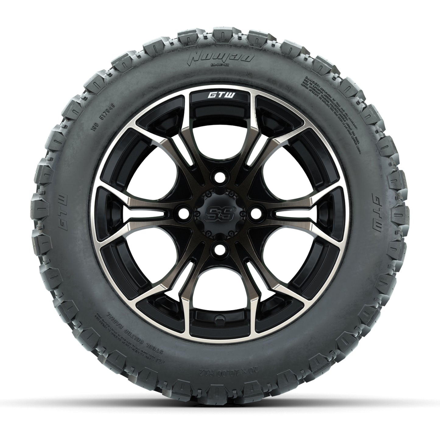 GTW® Spyder Matte Black/Bronze 12 in Wheels with 20X10-12 Nomad Steel Belt Radial All-Terrain Tires – Full Set