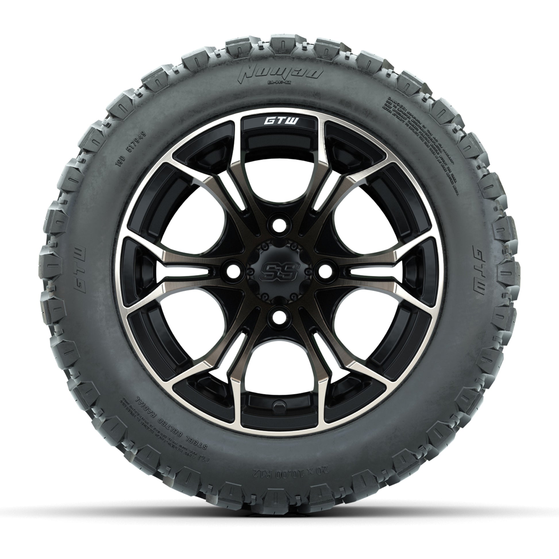 GTW® Spyder Matte Black/Bronze 12 in Wheels with 20X10-12 Nomad Steel Belt Radial All-Terrain Tires – Full Set