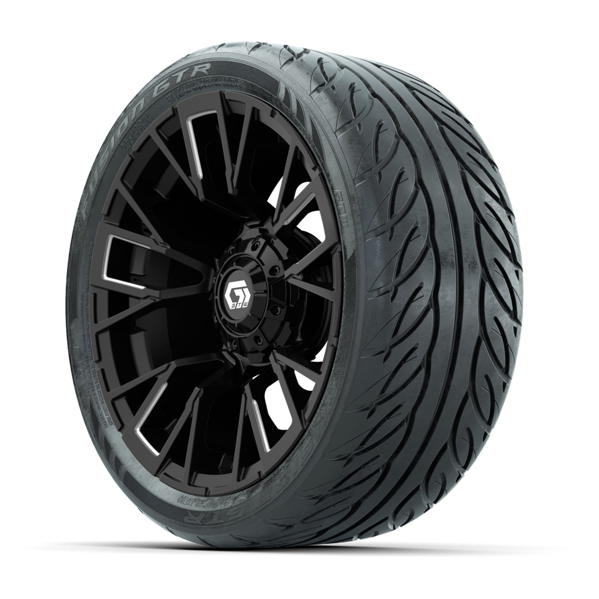 GTW® Vandal Matte Black/Machined 14 in Wheels with 205/40-R14 Fusion GTR Steel Belted Street Tires – Full Set