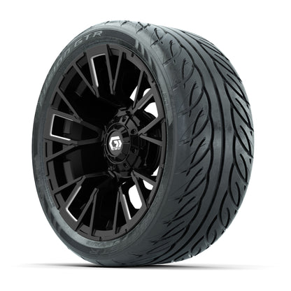 GTW® Vandal Matte Black/Machined 14 in Wheels with 205/40-R14 Fusion GTR Steel Belted Street Tires – Full Set
