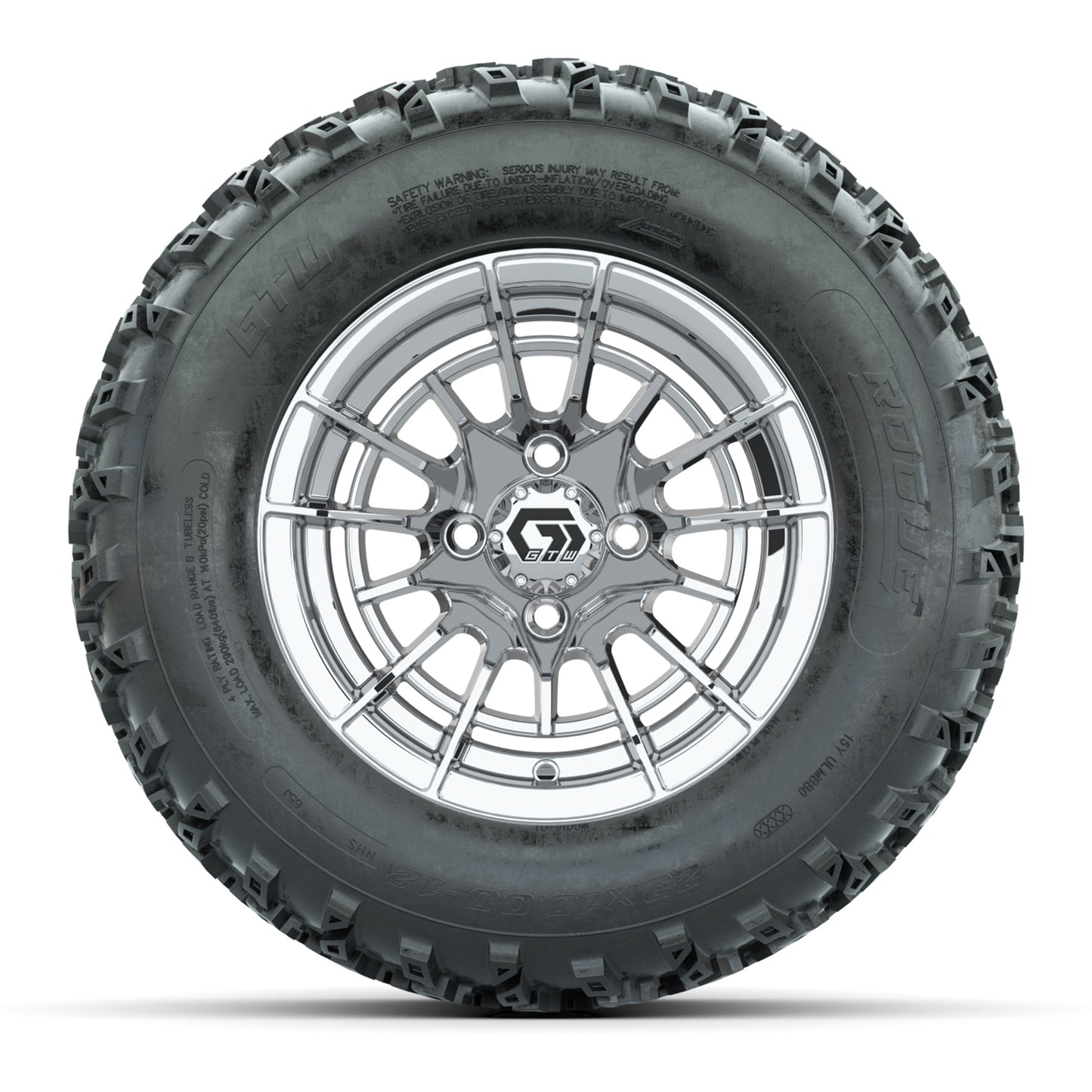 GTW® Boost Chrome 12 in Wheels with 23X10.00-12 Rogue All-Terrain Tires - Full Set