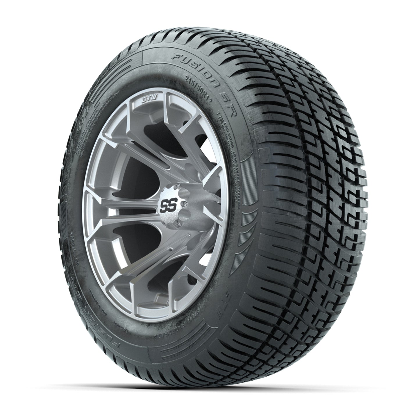 GTW® Spyder Silver Brush 12 in Wheels with 215/50-R12 Fusion S/R Steel Belt Radial Street Tires – Full Set