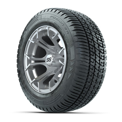 GTW® Spyder Silver Brush 12 in Wheels with 215/50-R12 Fusion S/R Steel Belt Radial Street Tires – Full Set