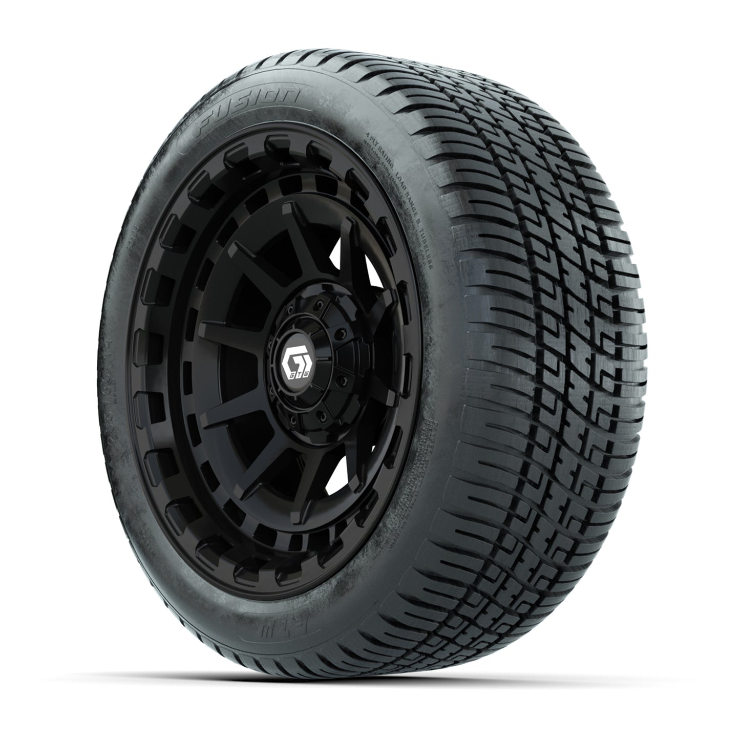 GTW® Barricade Gloss Black 14 in Wheels with 205/30-14 Fusion Street Tires – Full Set