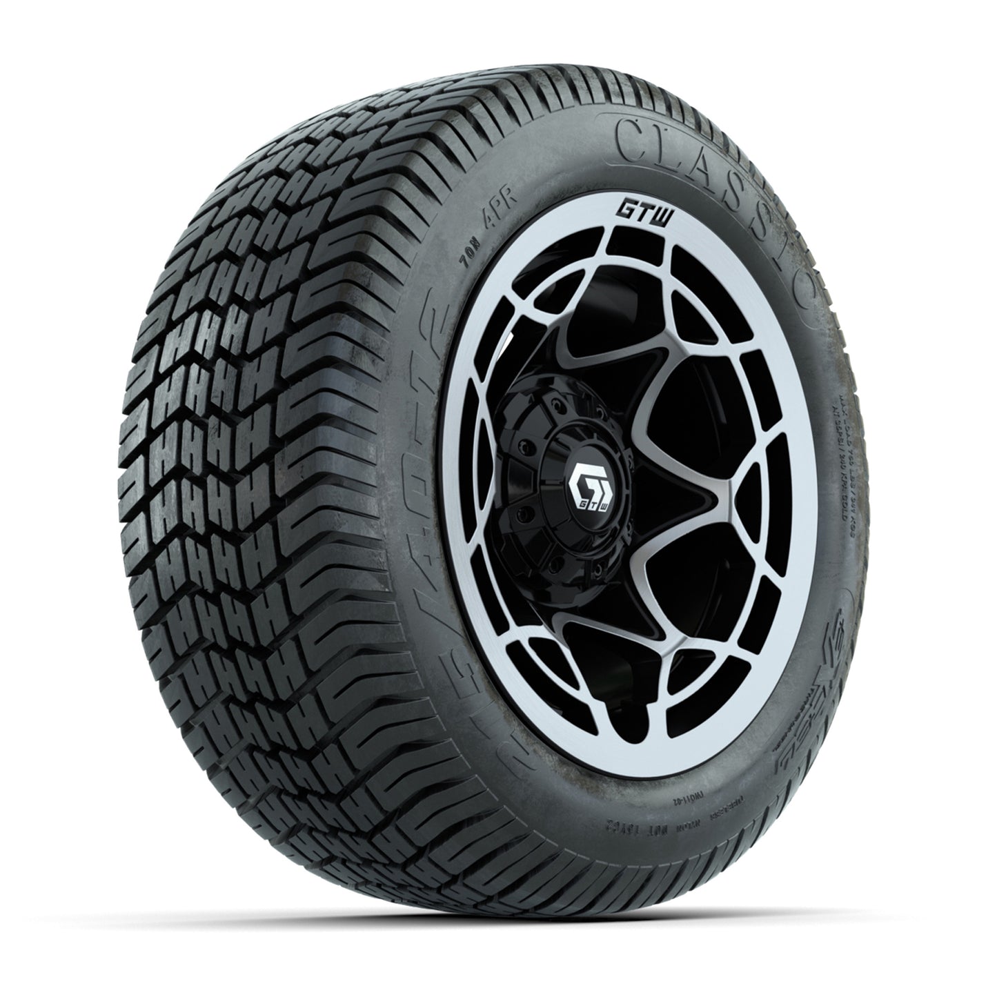 GTW® Nexus Black/Silver 12 in Wheels with 215/40-12 Excel Classic Street Tires – Full Set