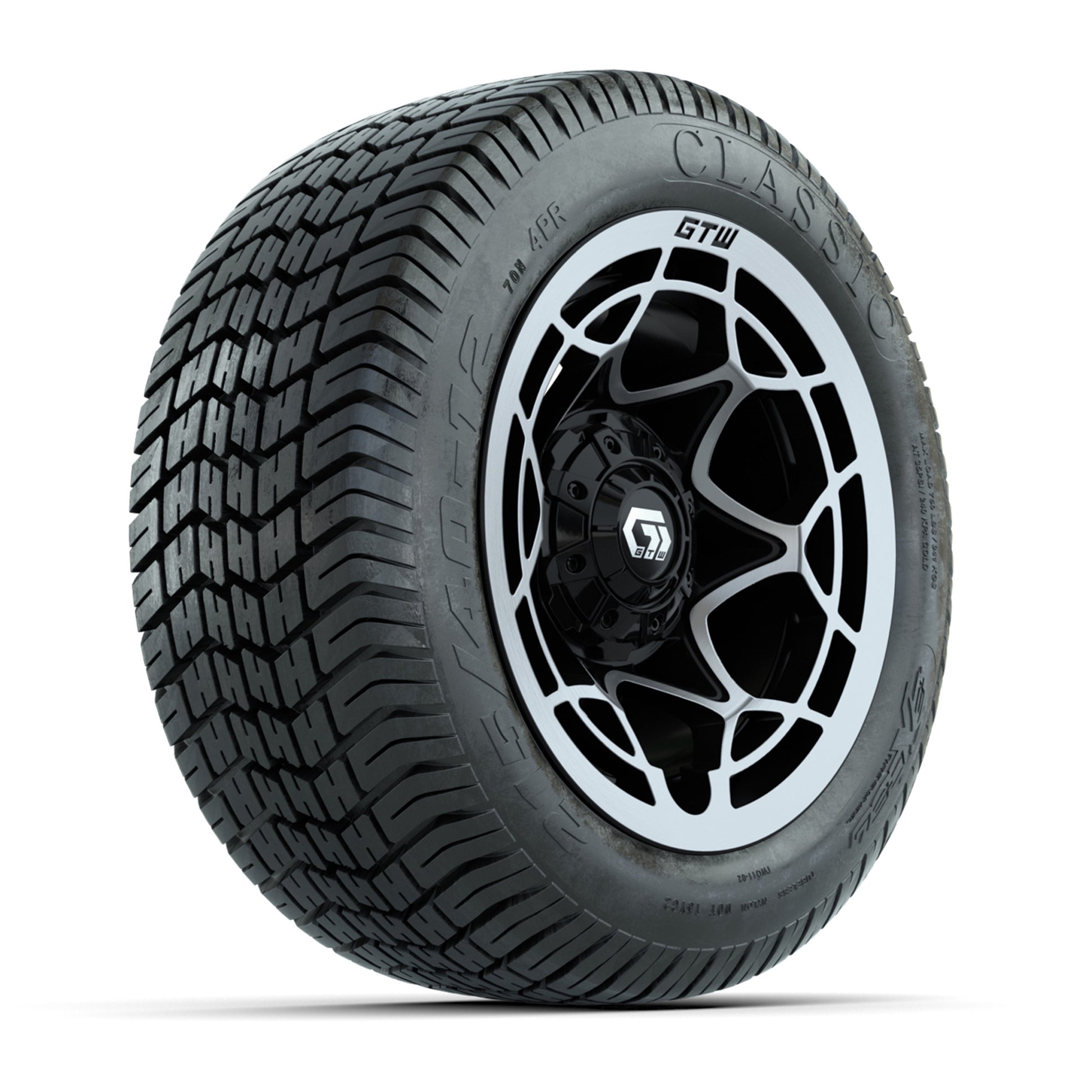 GTW® Nexus Black/Silver 12 in Wheels with 215/40-12 Excel Classic Street Tires – Full Set