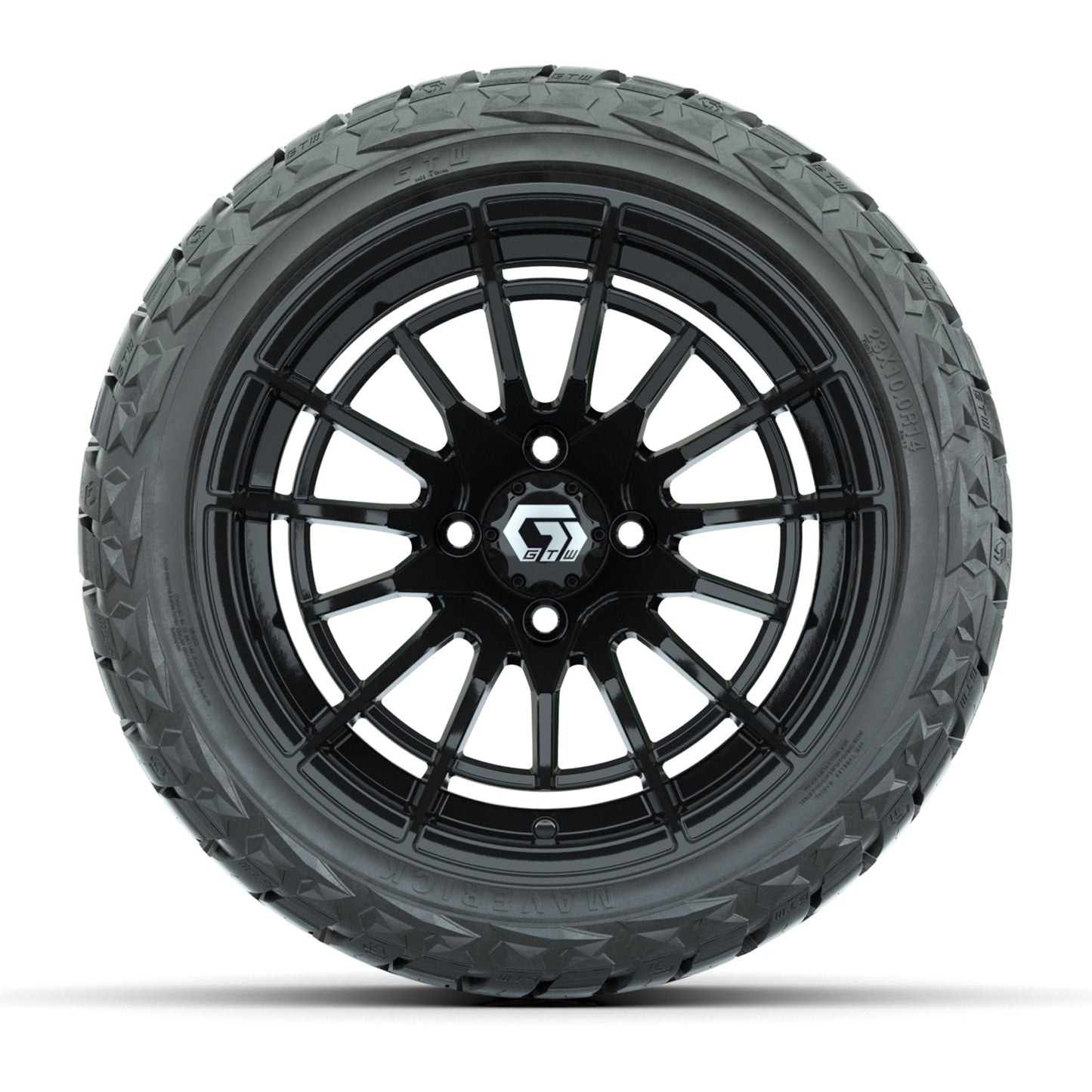 GTW Boost Gloss Black 14 in Wheels with 23x10.00-R14 Maverick All-Terrain Tires – Full Set