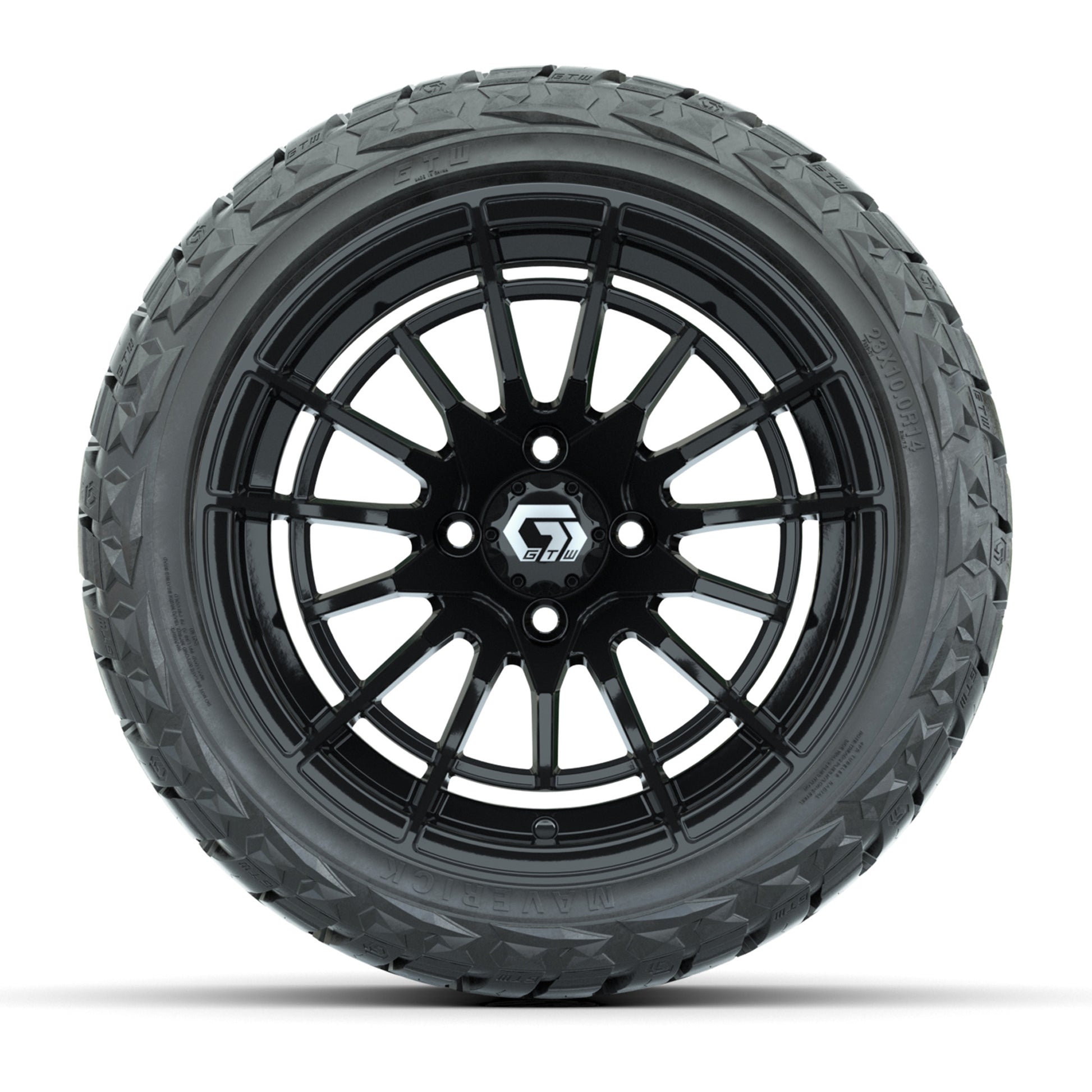 GTW Boost Gloss Black 14 in Wheels with 23x10.00-R14 Maverick All-Terrain Tires – Full Set