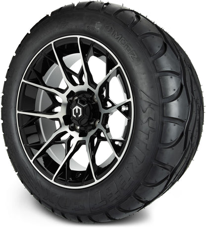 MODZ® 14" Chaos Machined Black Wheels & Street Tires Combo