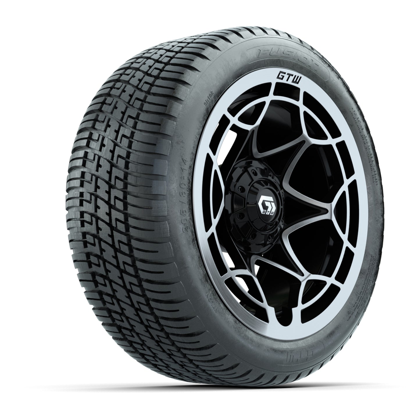 GTW® Nexus Gloss Black/Silver 14 in Wheels with 205/30-14 Fusion Street Tires – Full Set