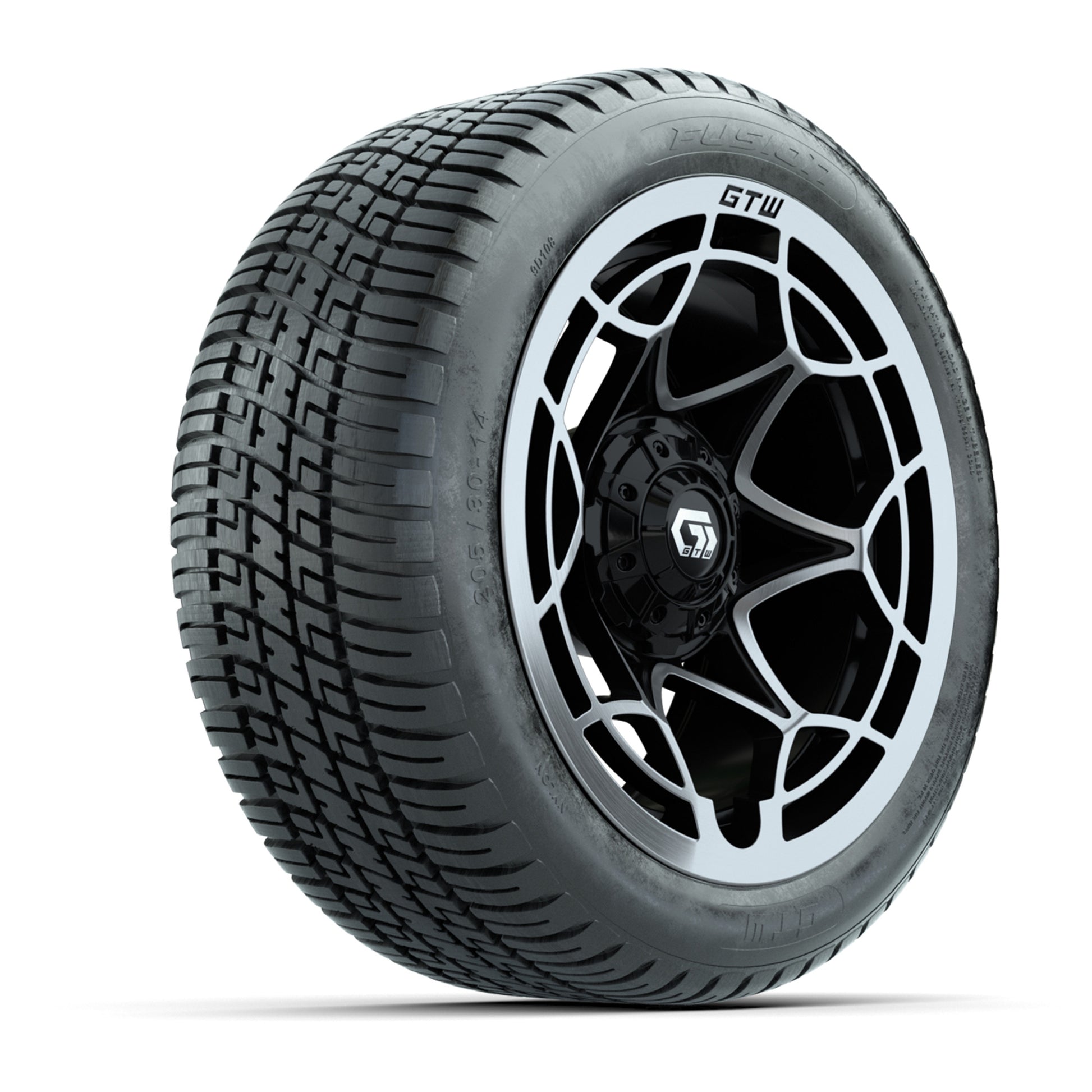 GTW® Nexus Gloss Black/Silver 14 in Wheels with 205/30-14 Fusion Street Tires – Full Set