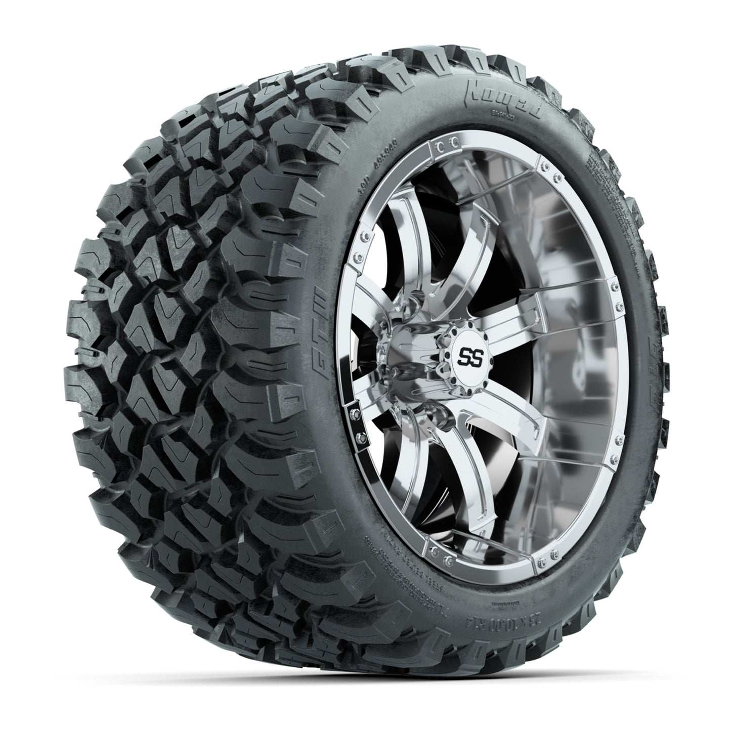 GTW® Tempest Chrome 14 in Wheels with 23X10-R14 Nomad Steel Belt Radial All-Terrain Tires - Full Set