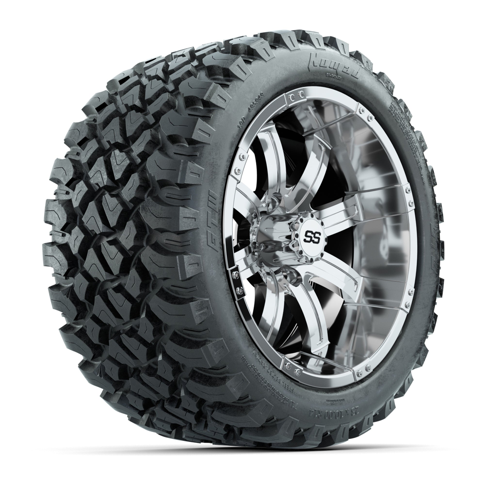 GTW® Tempest Chrome 14 in Wheels with 23X10-R14 Nomad Steel Belt Radial All-Terrain Tires - Full Set
