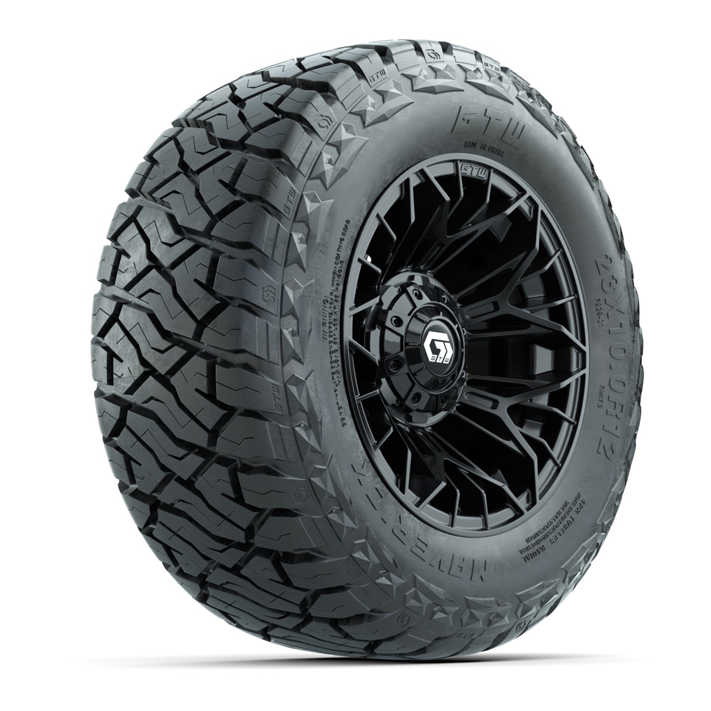 GTW Stellar Matte Black 12 in Wheels with 23x10.00-R12 Maverick All-Terrain Tires - Full Set