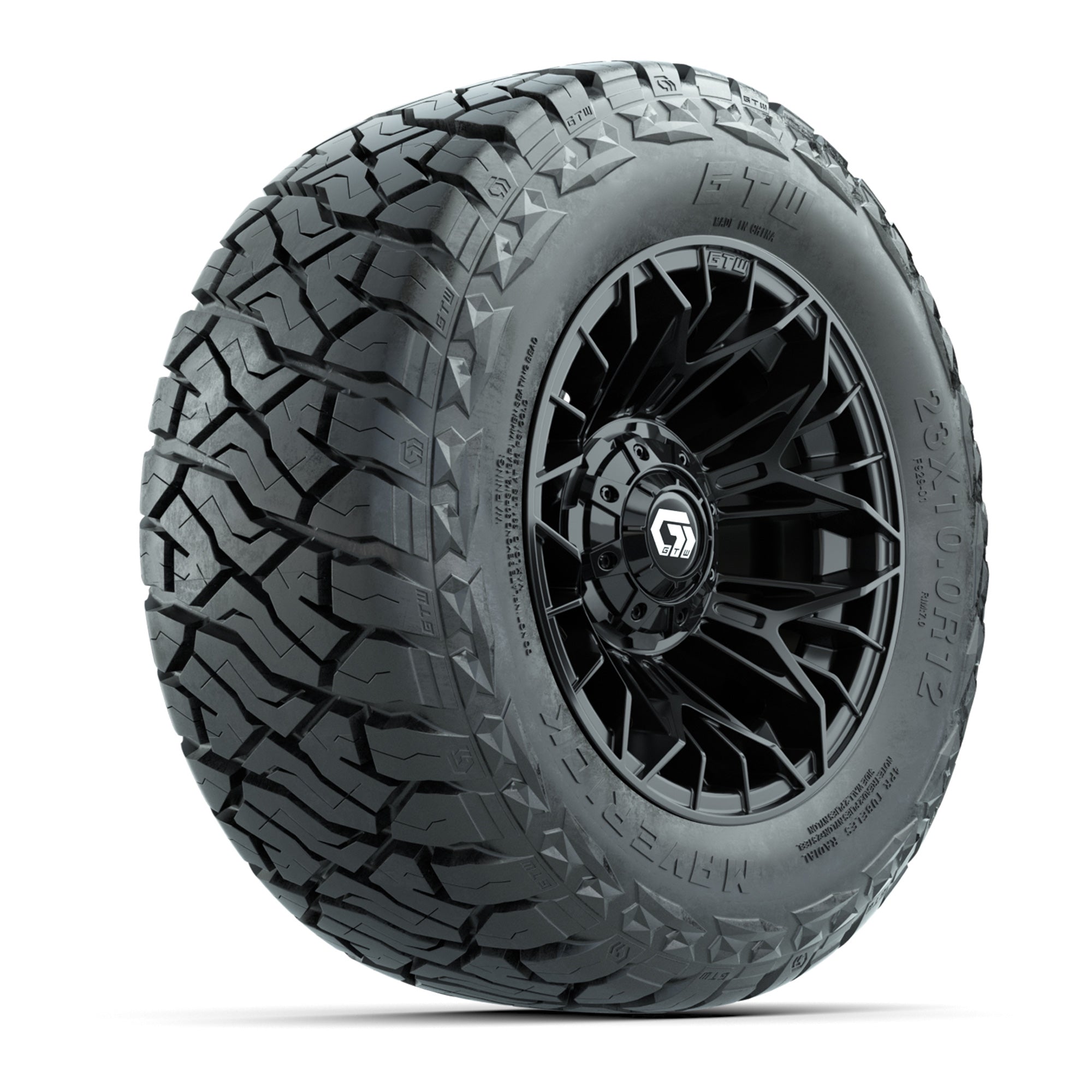GTW Stellar Matte Black 12 in Wheels with 23x10.00-R12 Maverick All-Terrain Tires - Full Set