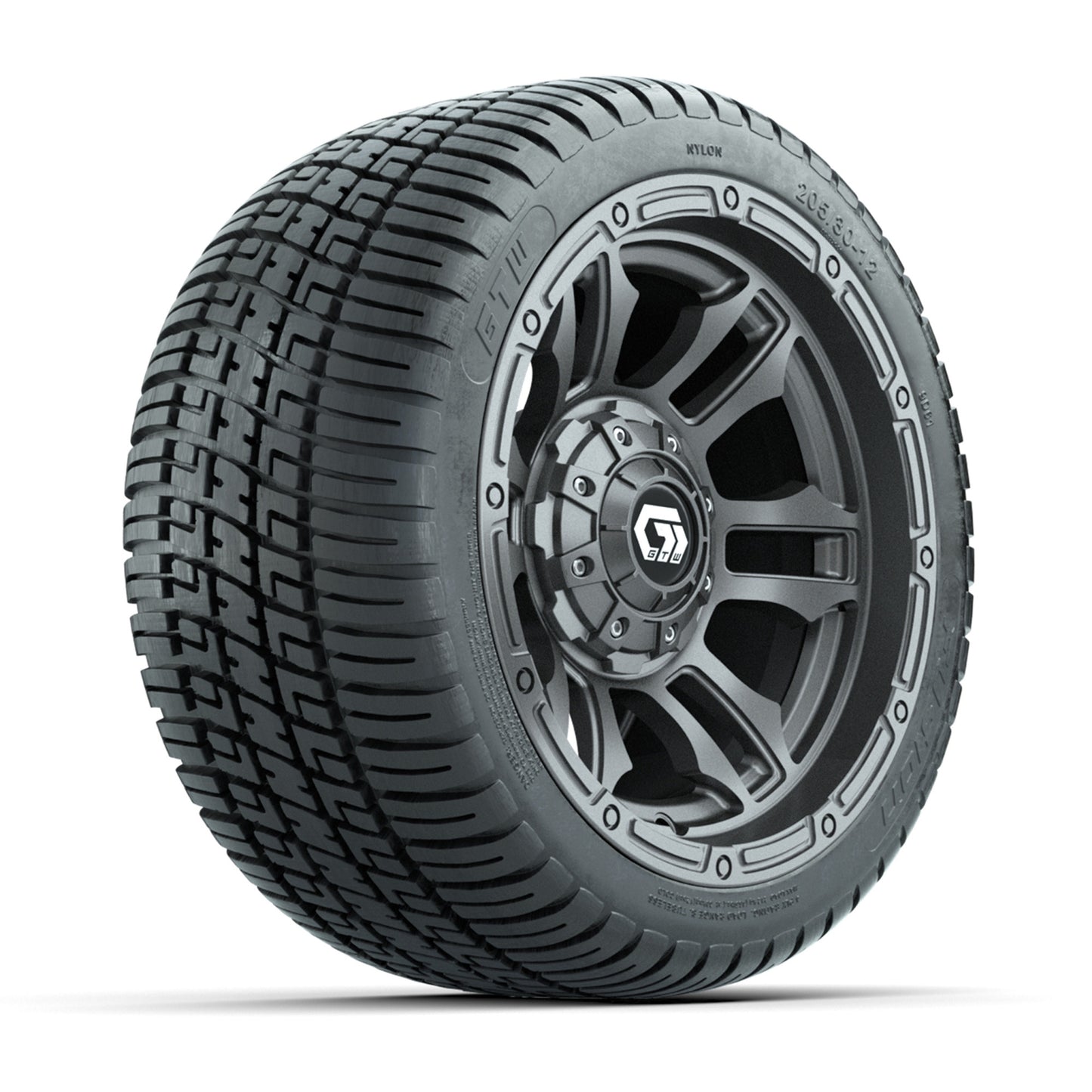 GTW® Shogun Gunmetal 12 in Wheels with 205/30-12 Fusion Street Tires – Full Set