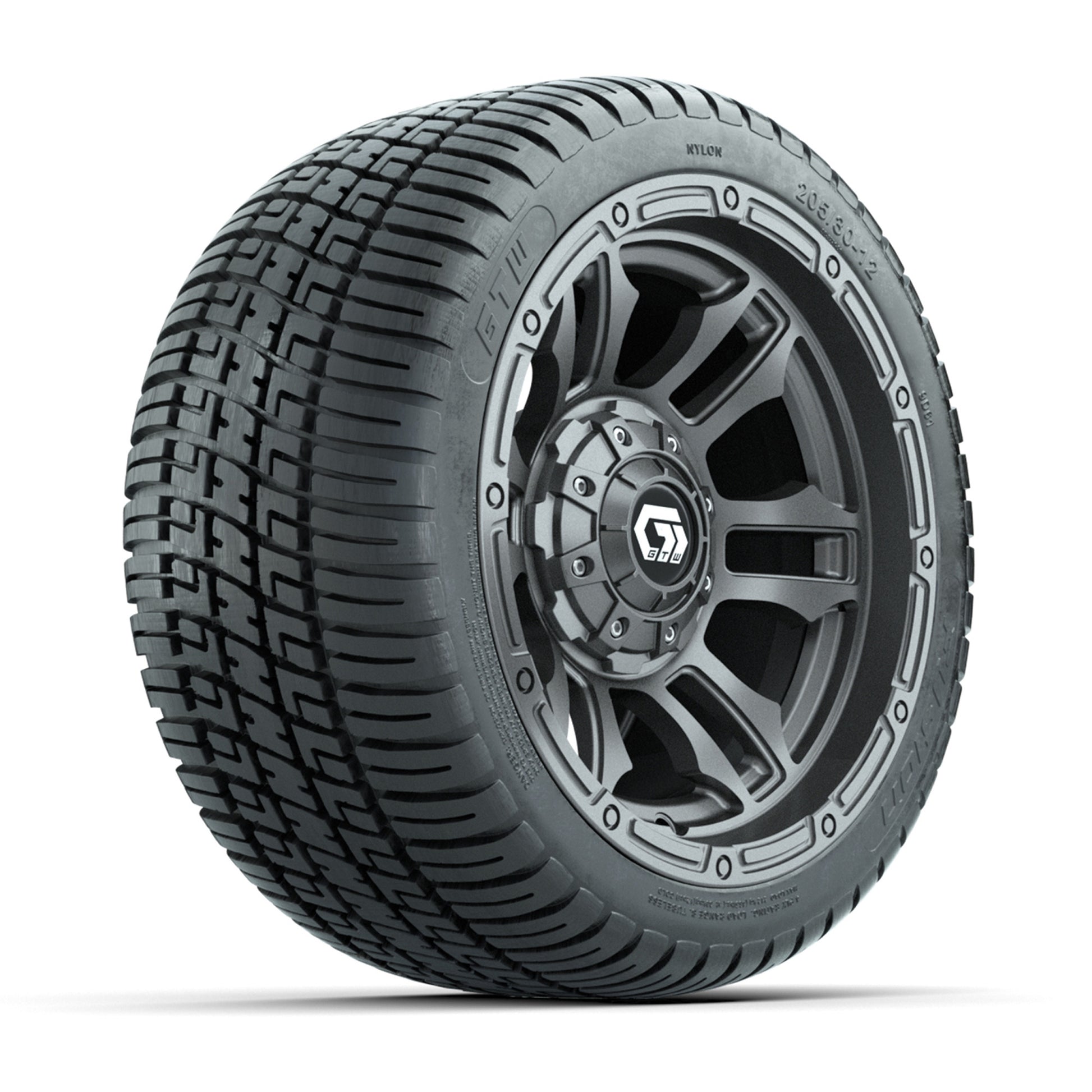 GTW® Shogun Gunmetal 12 in Wheels with 205/30-12 Fusion Street Tires – Full Set