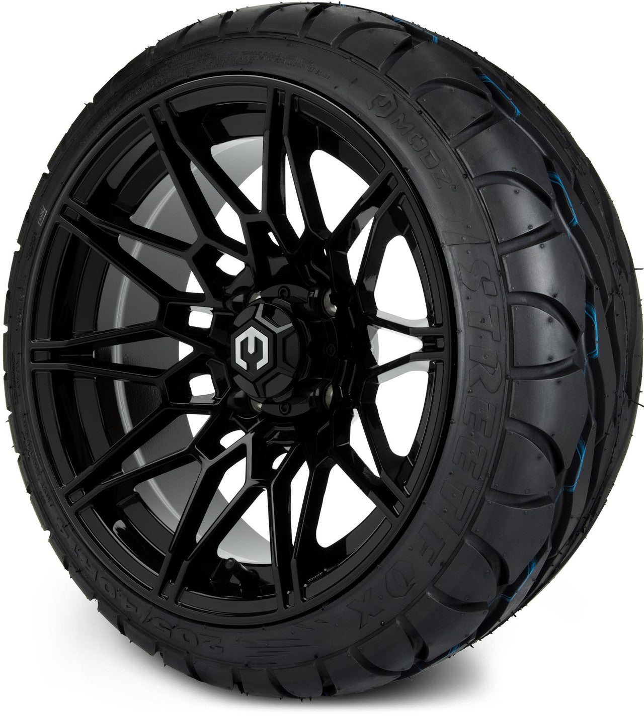 MODZ® 14" Galaxy Glossy Black Wheels & Street Tires Combo