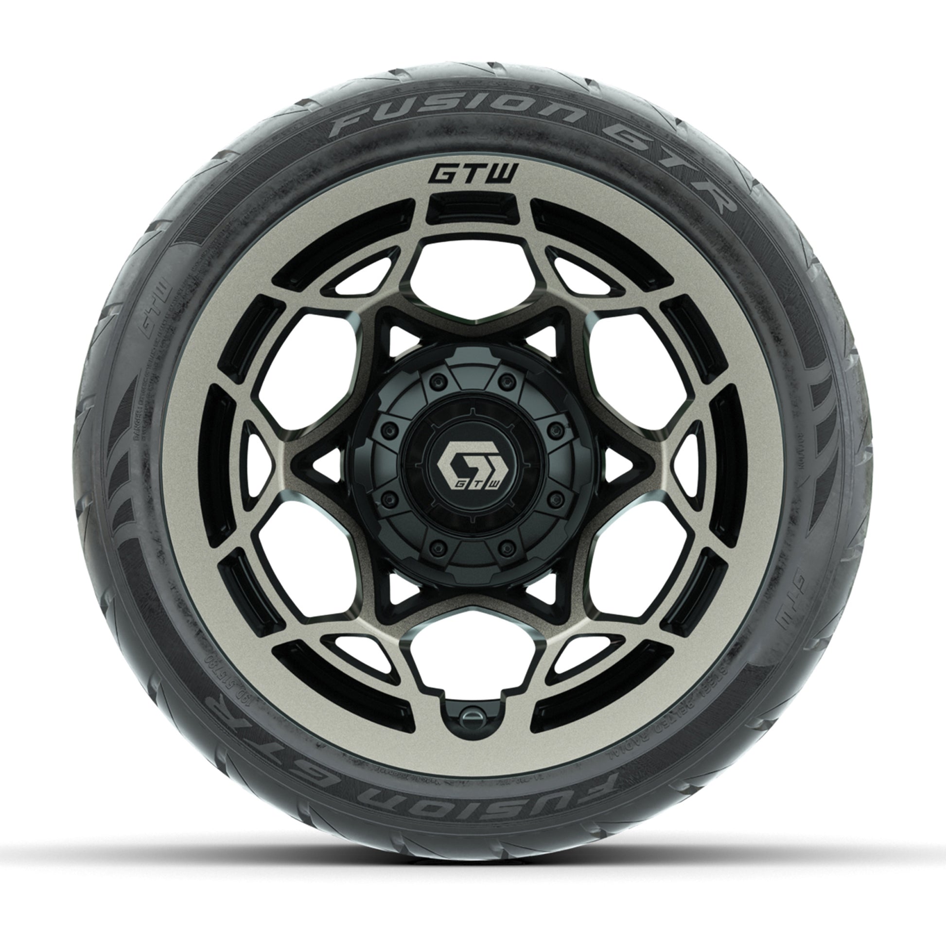 GTW® Nexus Black with Bronze Face 12 in Wheels with 215/40-R12 Fusion GTR Steel Belt Radial Street Tires – Full Set