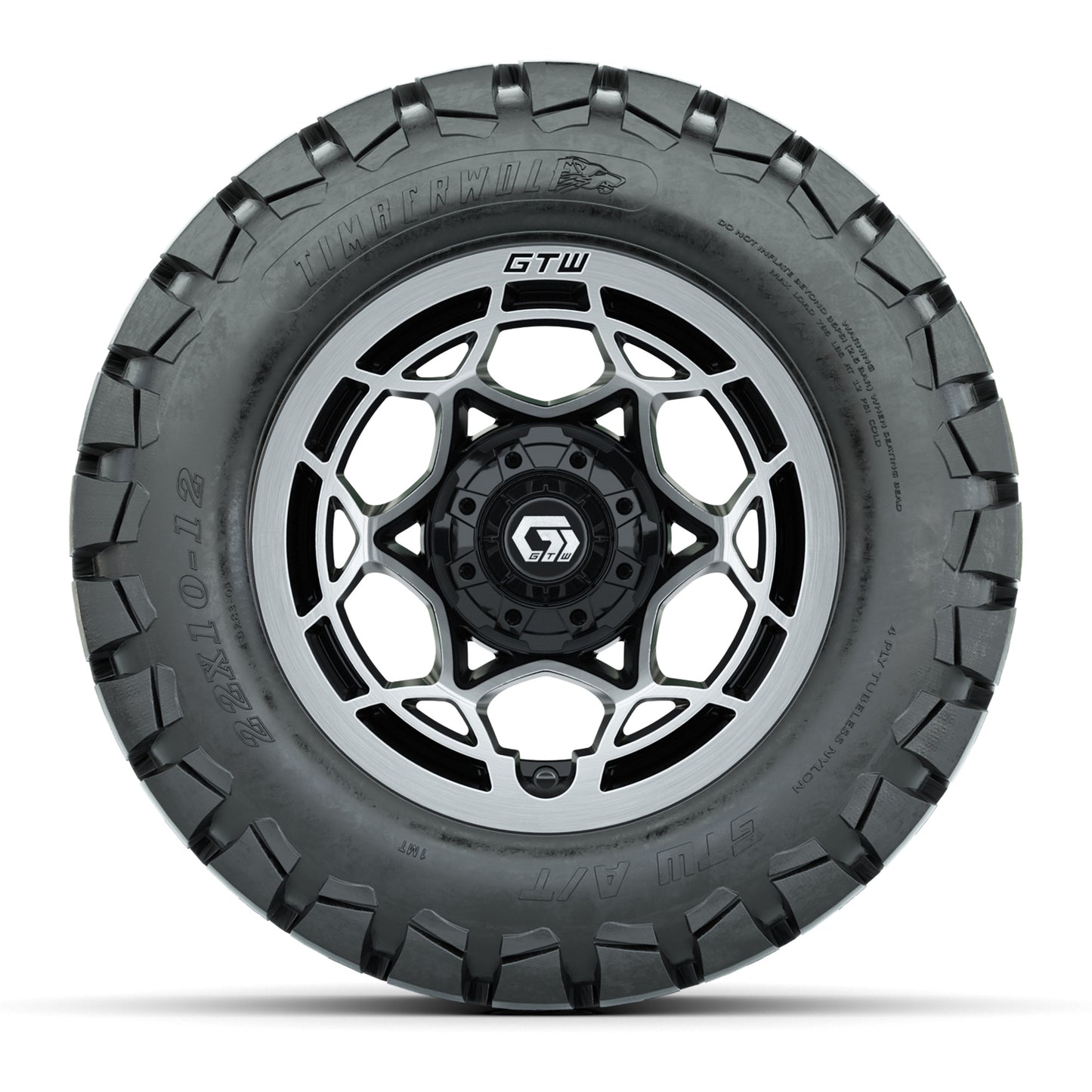 GTW® Nexus Gloss Black 12 in Wheels with 22x10-12 Timberwolf All-Terrain Tires – Full Set