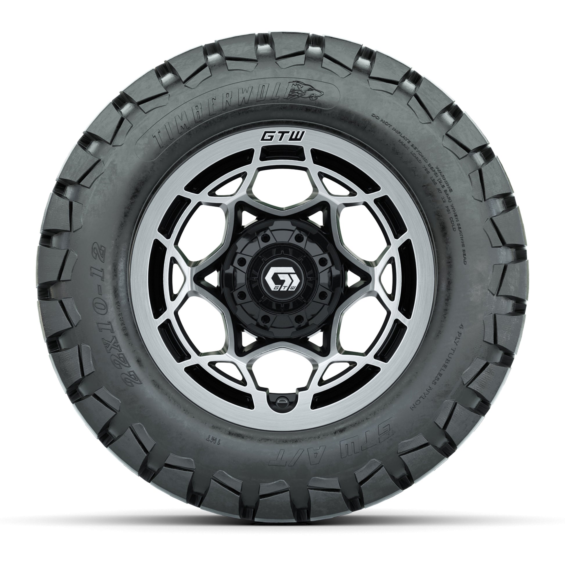 GTW® Nexus Gloss Black 12 in Wheels with 22x10-12 Timberwolf All-Terrain Tires – Full Set